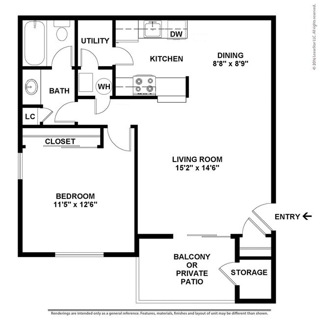 1 Bed • 1 Bath 244C floor plan